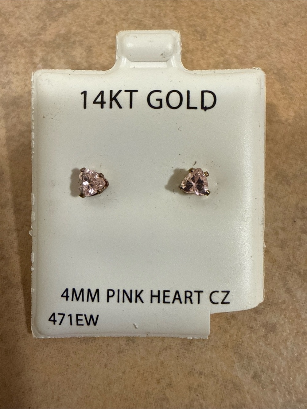 14KT Gold Pink Heart CZ Stud Earrings